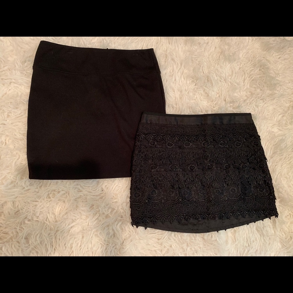 Black pencil skirt and black lace mini skirt